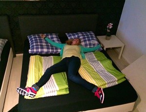 A REAL BED!!!!!! And, how cute are my new running shoes?!