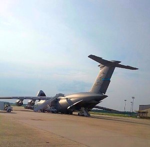 C 5 With the nose and aft up--an airplane in Down Dog!!